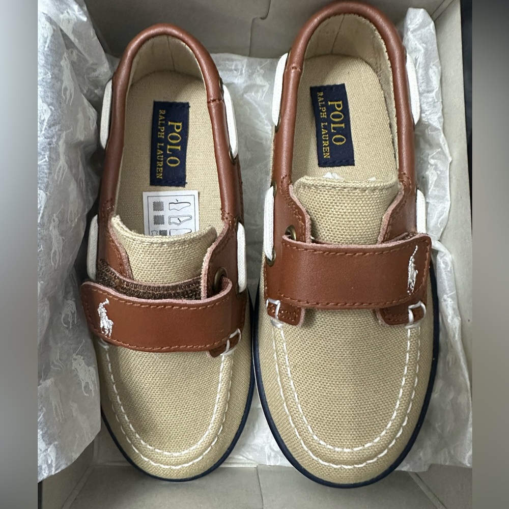 Polo Ralph Lauren Boy’s Size 10 Sander EZ Khaki Brown Boat Shoes Loafers